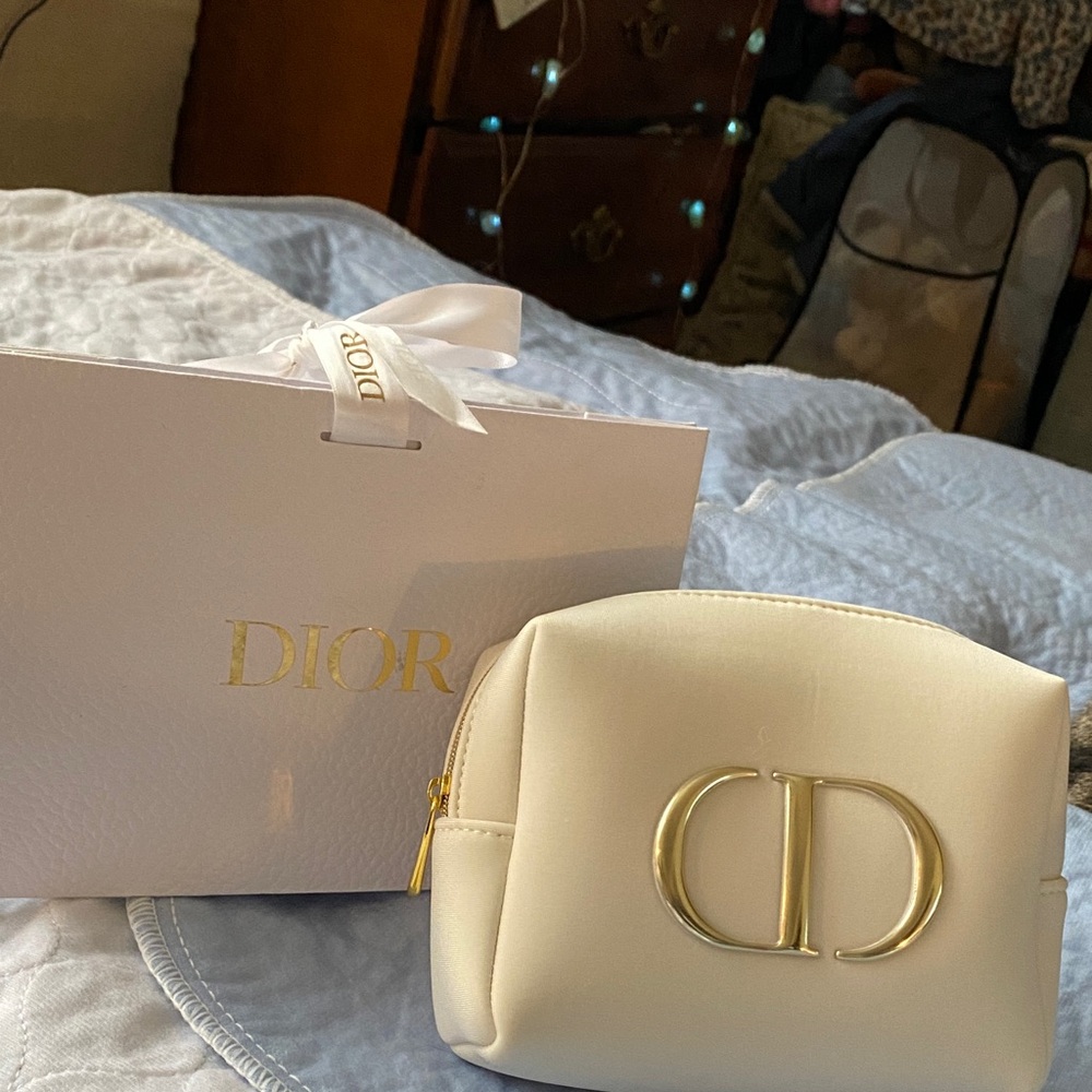 Dior Cream Cosmetic Bag with Gold Accents